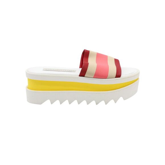 Stella Mccartney Color Block Platform Slides in White Faux Leather - Picture 1 of 8